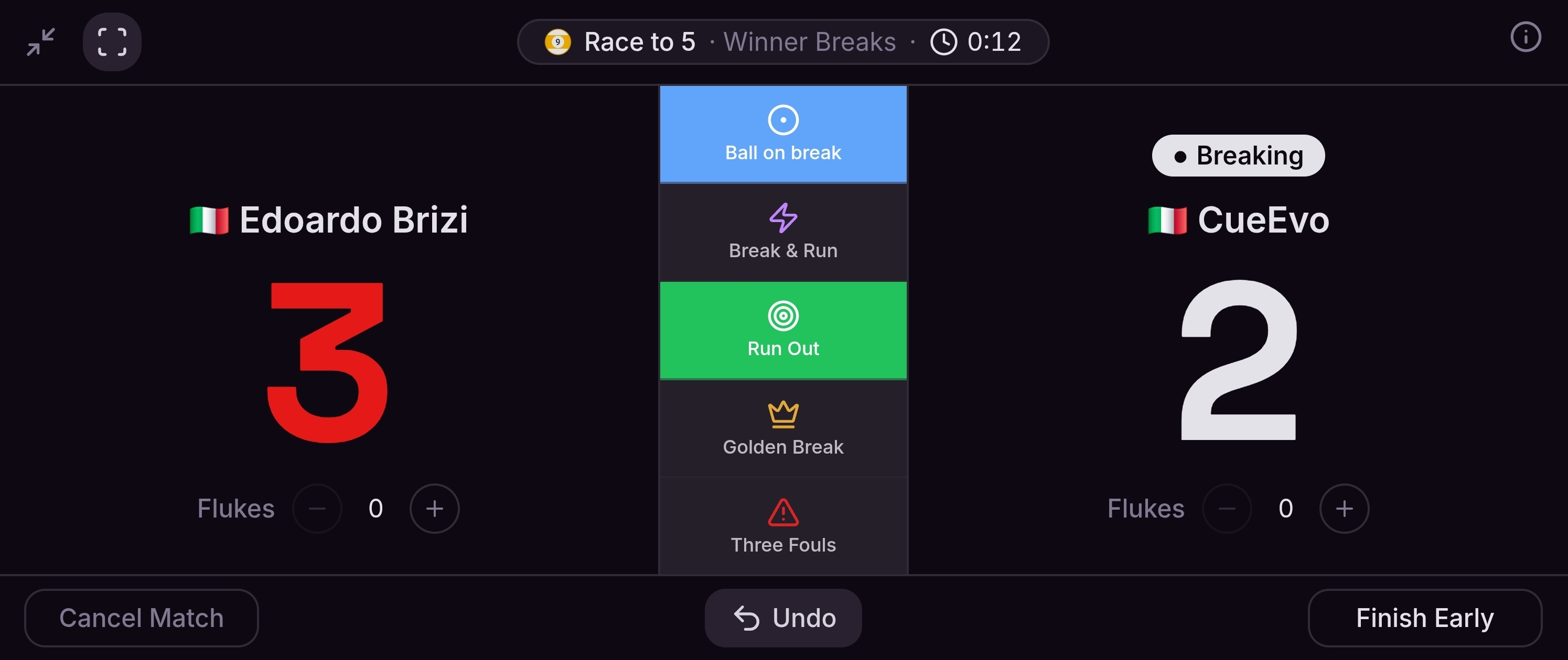 Live match scoring in landscape glance mode